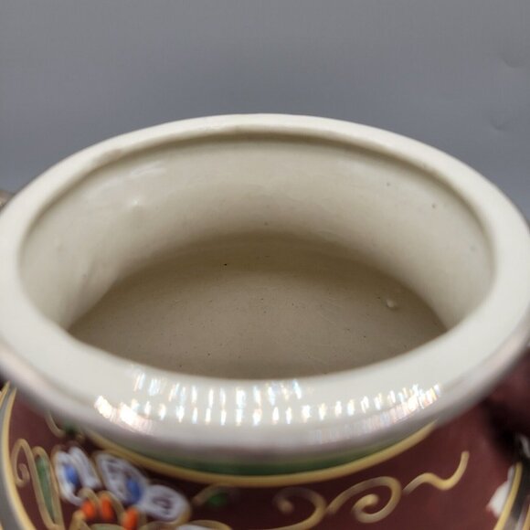 Japanese Mid Century Satsuma Ware Vase Foo Dogs Moriage Relief Hand Painted Gold - Picture 7 of 11